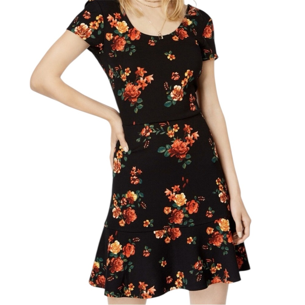 Planet Gold Orange & Green Fit-and-Flare Mini Dress Size XS